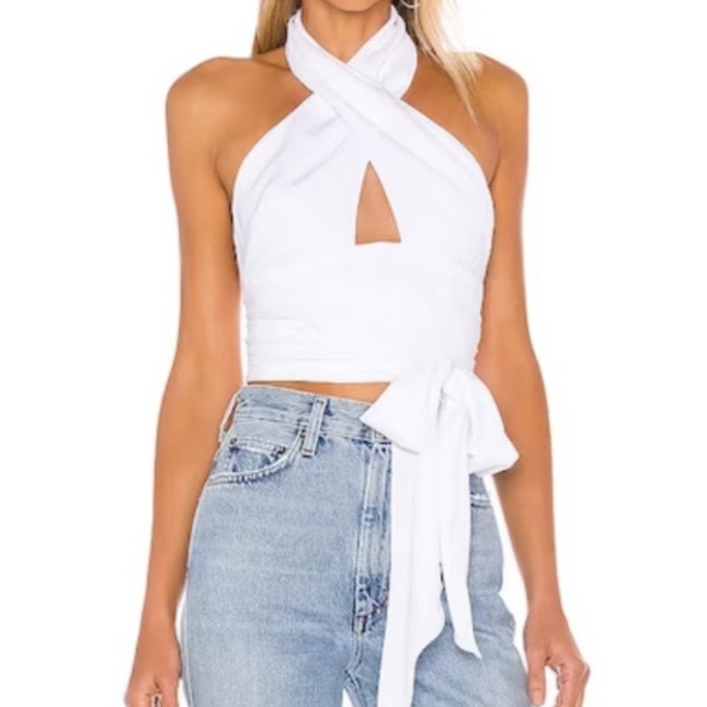 Superdown White Sleeveless Crop Top with Tie Front